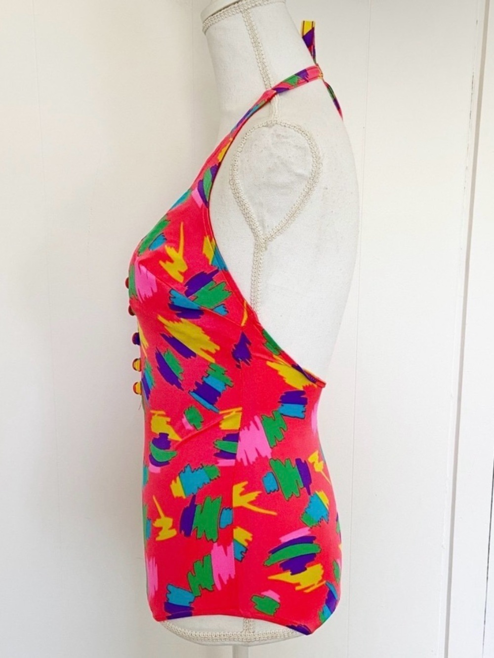 Vintage 1980s Neon Pinup Valley Girl Romper One Piece Swim - Picture 2 of 4